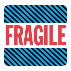 4" x 4" Fragile (Blue Stripes) Label