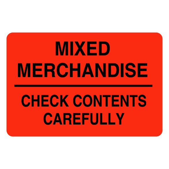 2″ x 3″ Mixed Merchandise Check Contents Carefully Label