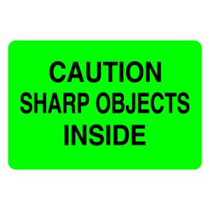 2" x 3" Caution Sharp Objects Inside Label
