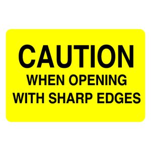 2" x 3" Caution When Opening With Sharp Edges Label